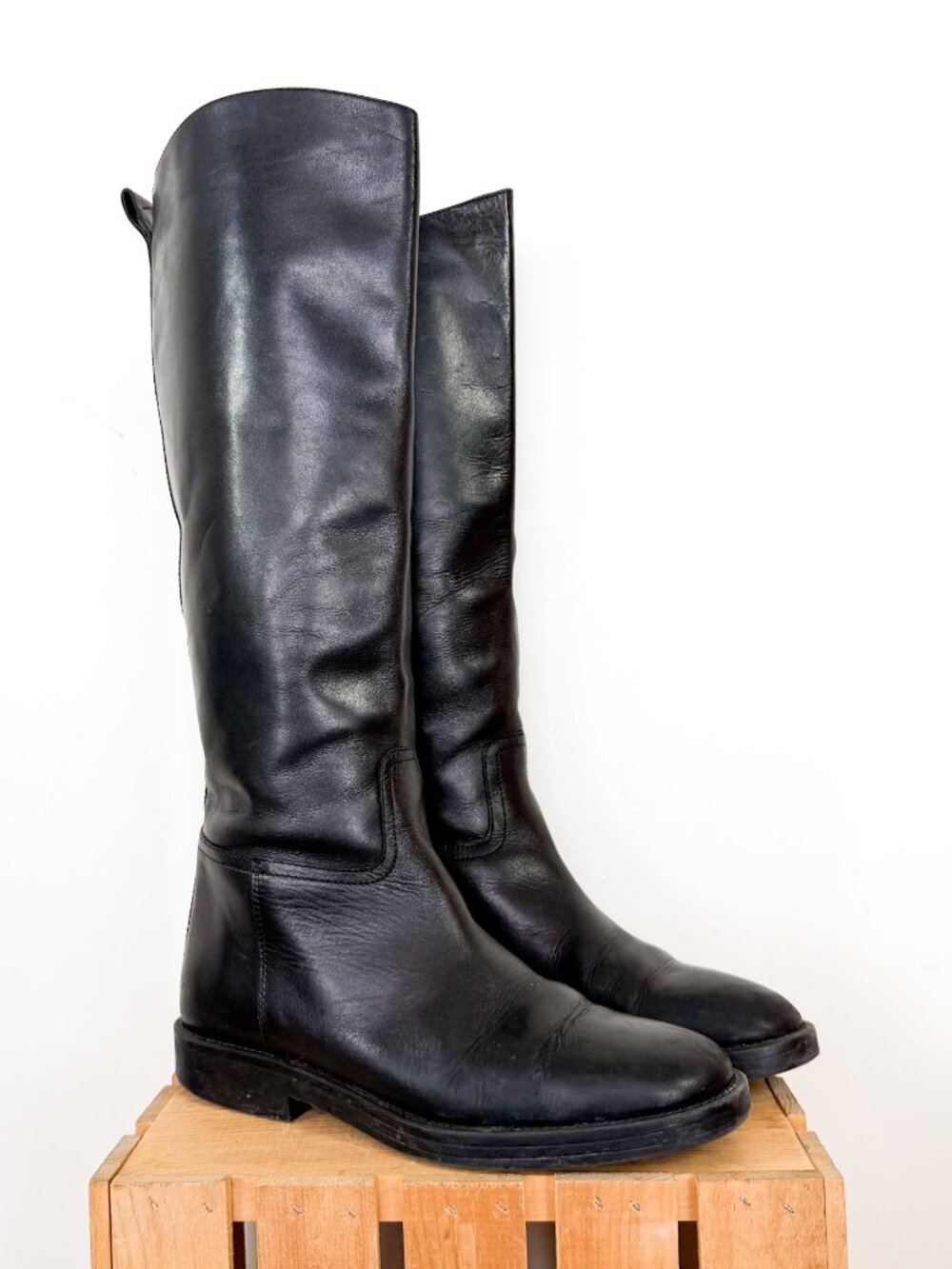 Massimo Dutti Black Leather Tall Knee High Riding Equestrian Boots Size 40